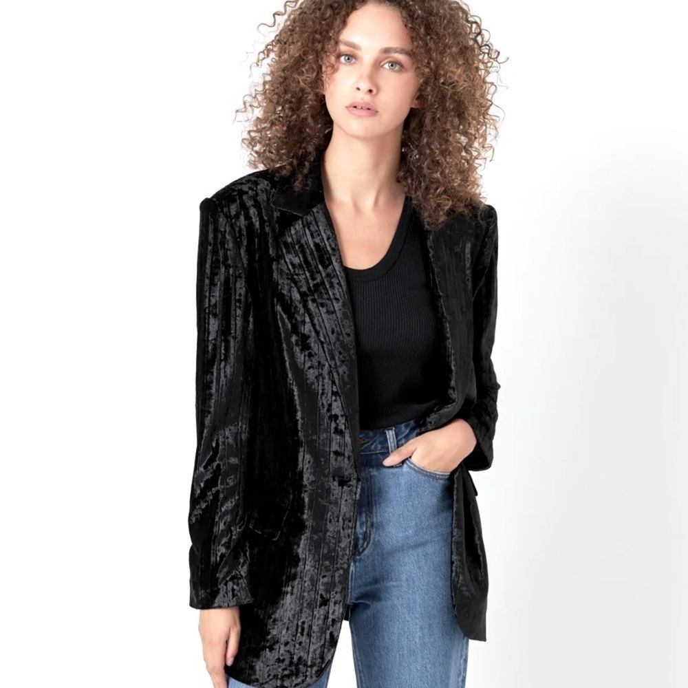 Madewell black crushed velvet oversized blazer size XXS